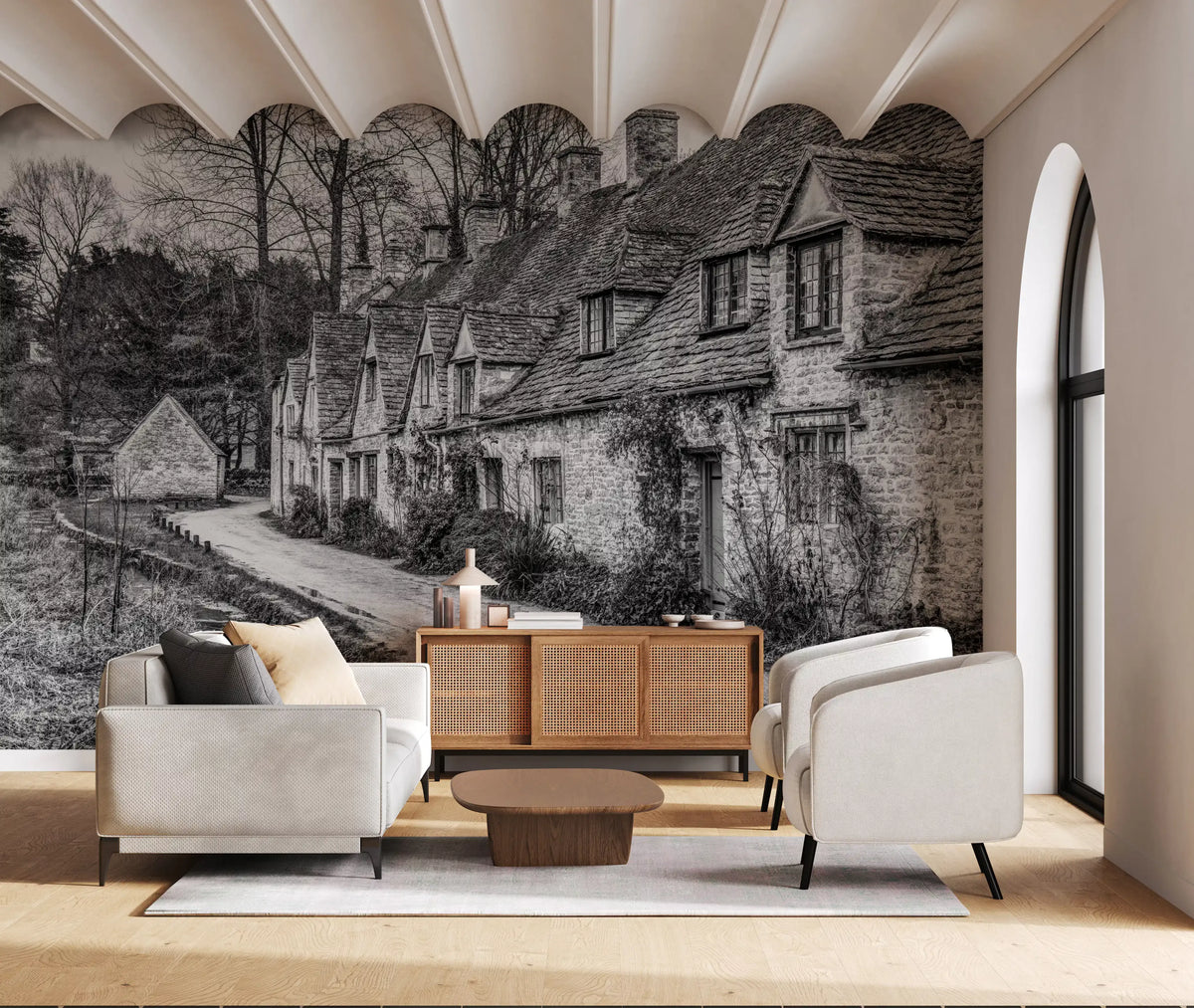 Wandbild „Architektur eines Steindorfs der Alten Welt“