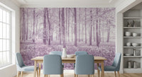 Wandbild mit sonnenbeschienenem Waldkronendach in Pastellflieder
