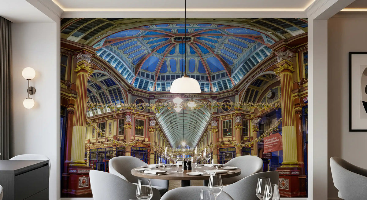 Panorama mural architectural du marché londonien victorien