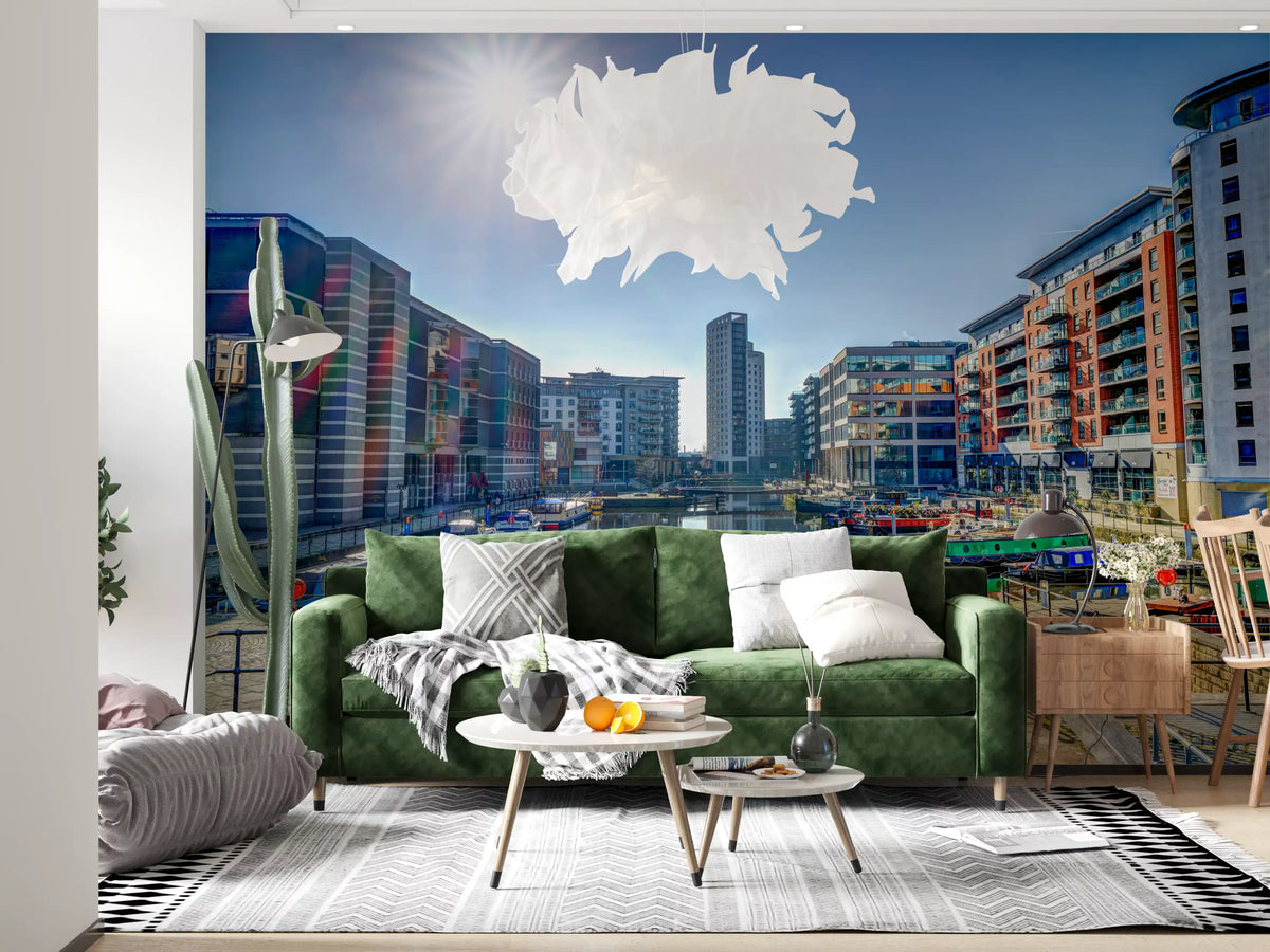 Sunlit Riverside Metropolitan Architecture Wall Mural