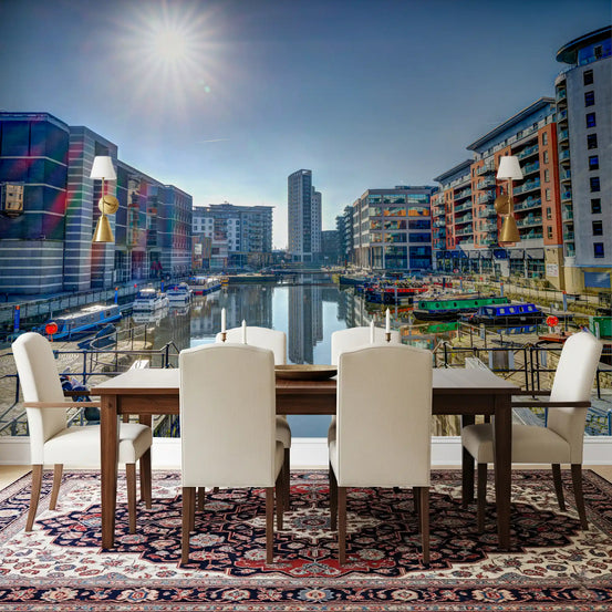 Sunlit Riverside Metropolitan Architecture Wall Mural