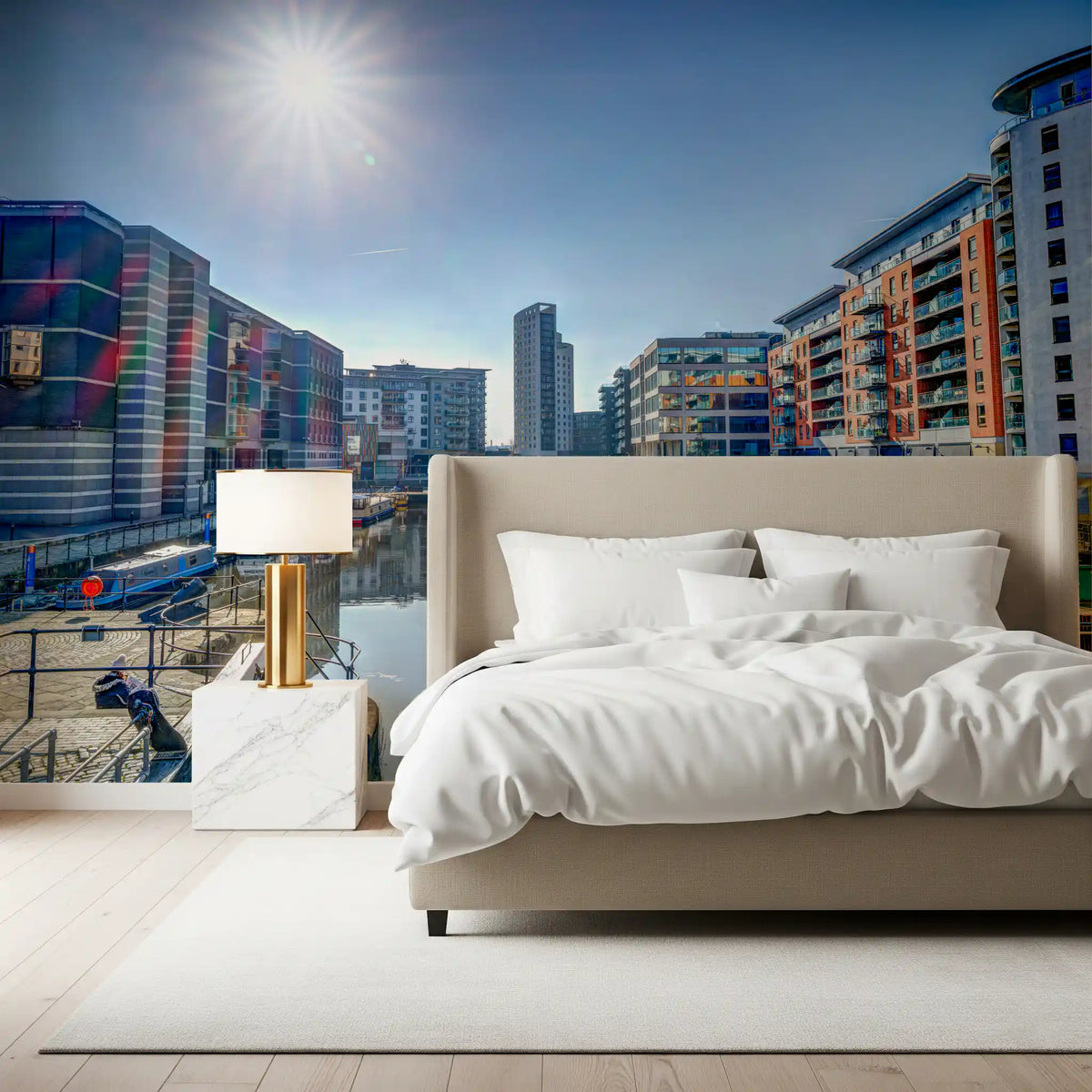 Sunlit Riverside Metropolitan Architecture Wall Mural