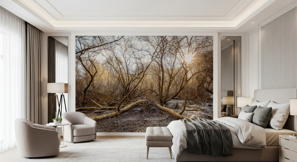 Fresque murale de canopée sauvage baignée de soleil
