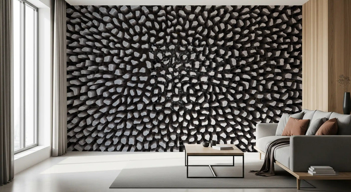 Papier peint panoramique à motif sculptural gris en relief