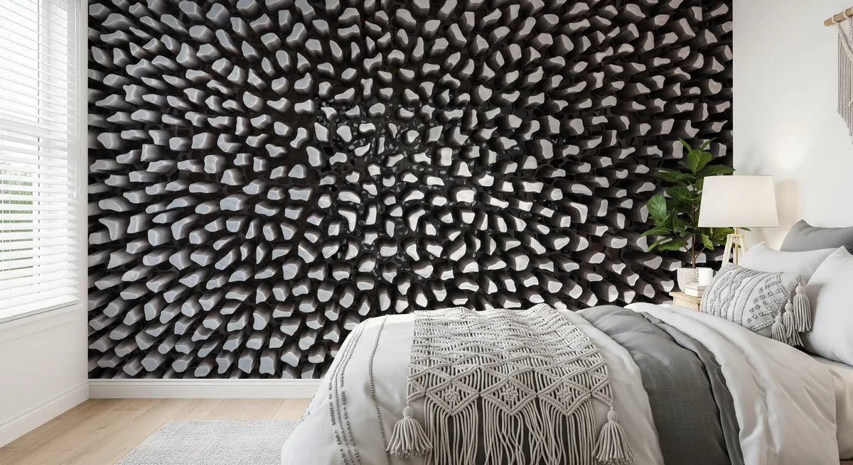 Papier peint panoramique à motif sculptural gris en relief