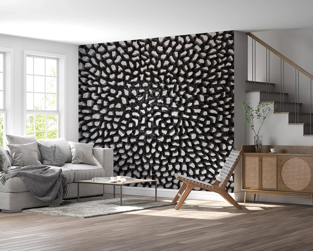 Papier peint panoramique à motif sculptural gris en relief
