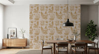 Carta da parati a tema funghi - Toile de jouy autunnale - oro
