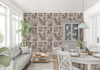 Sopp - høstlig Toile de Jouy - sepiafarget tapet