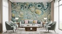 Motif abstrait fluide effet marbre turquoise et doré