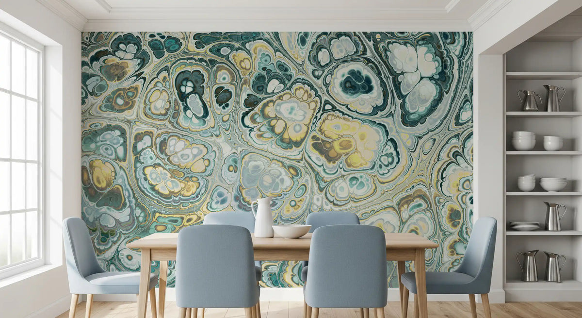 Motif abstrait fluide effet marbre turquoise et doré
