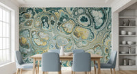 Motif abstrait fluide effet marbre turquoise et doré