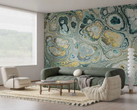 Motif abstrait fluide effet marbre turquoise et doré