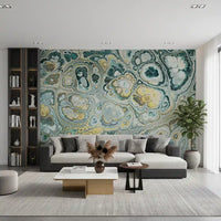 Motif abstrait fluide effet marbre turquoise et doré