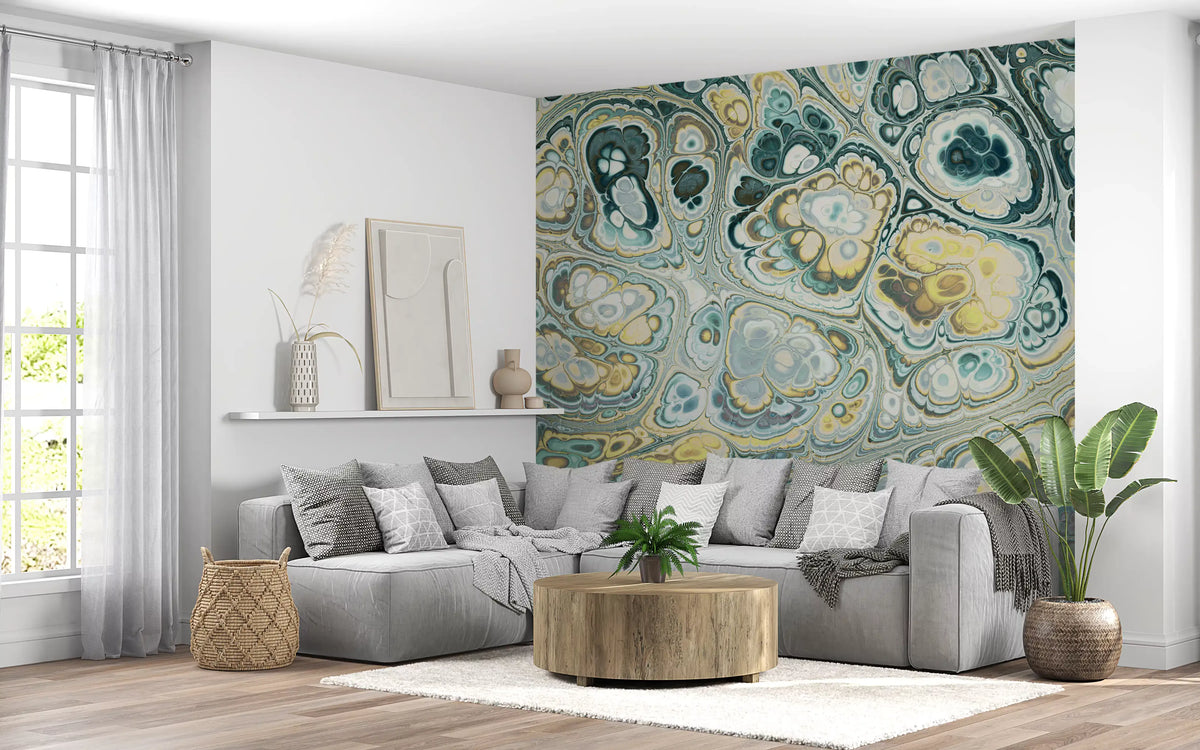 Motif abstrait fluide effet marbre turquoise et doré