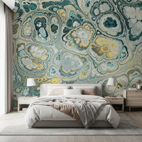 Motif abstrait fluide effet marbre turquoise et doré