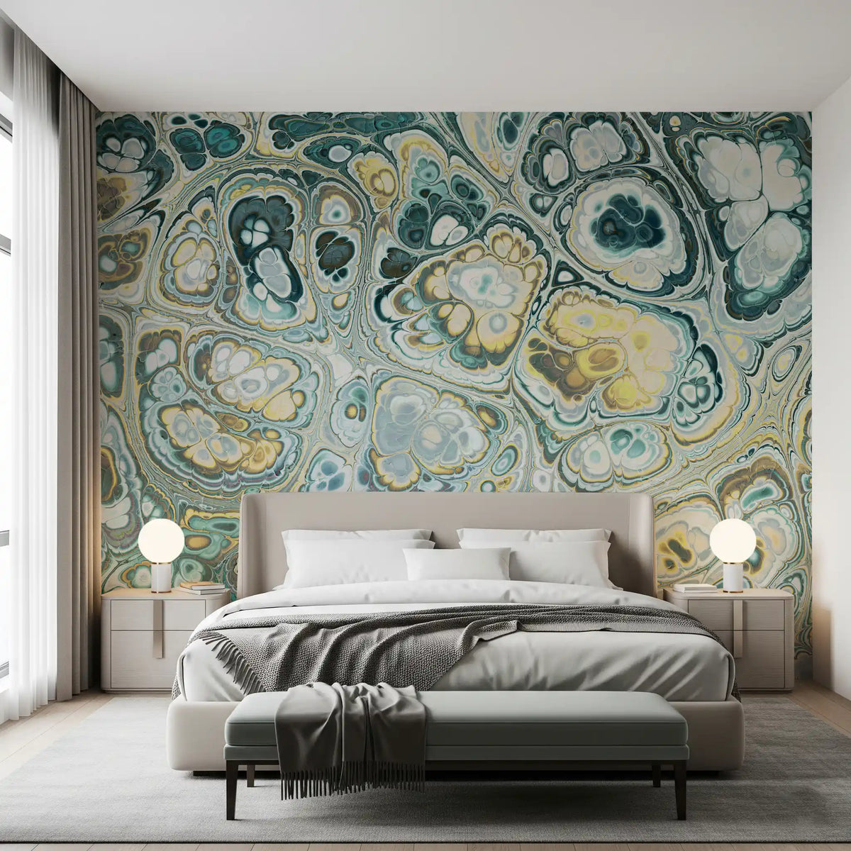 Motif abstrait fluide effet marbre turquoise et doré
