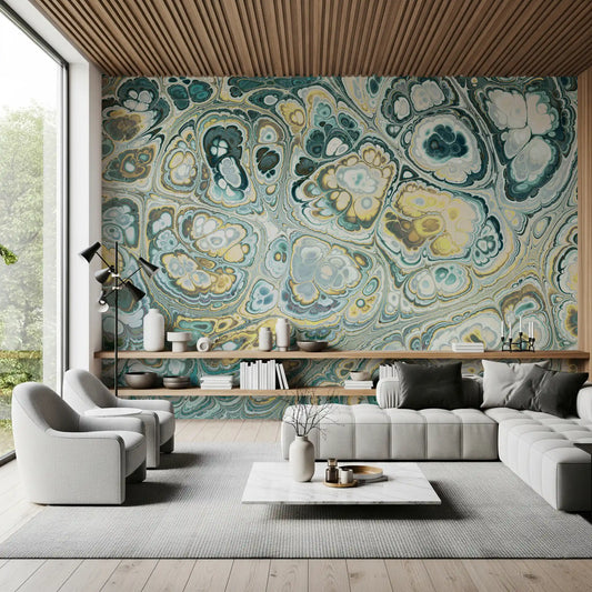 Turquoise Gold Abstract Fluid Marble Pattern