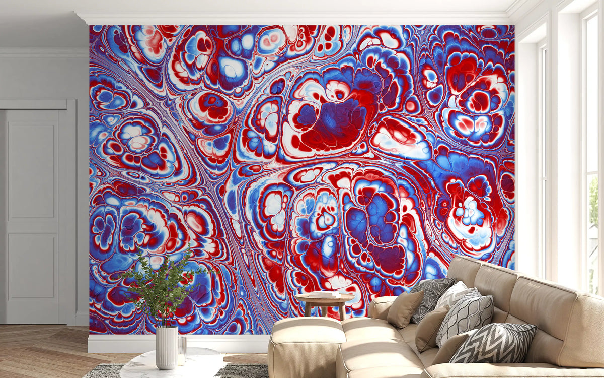 Flux d’énergie abstrait en marbre rouge et bleu