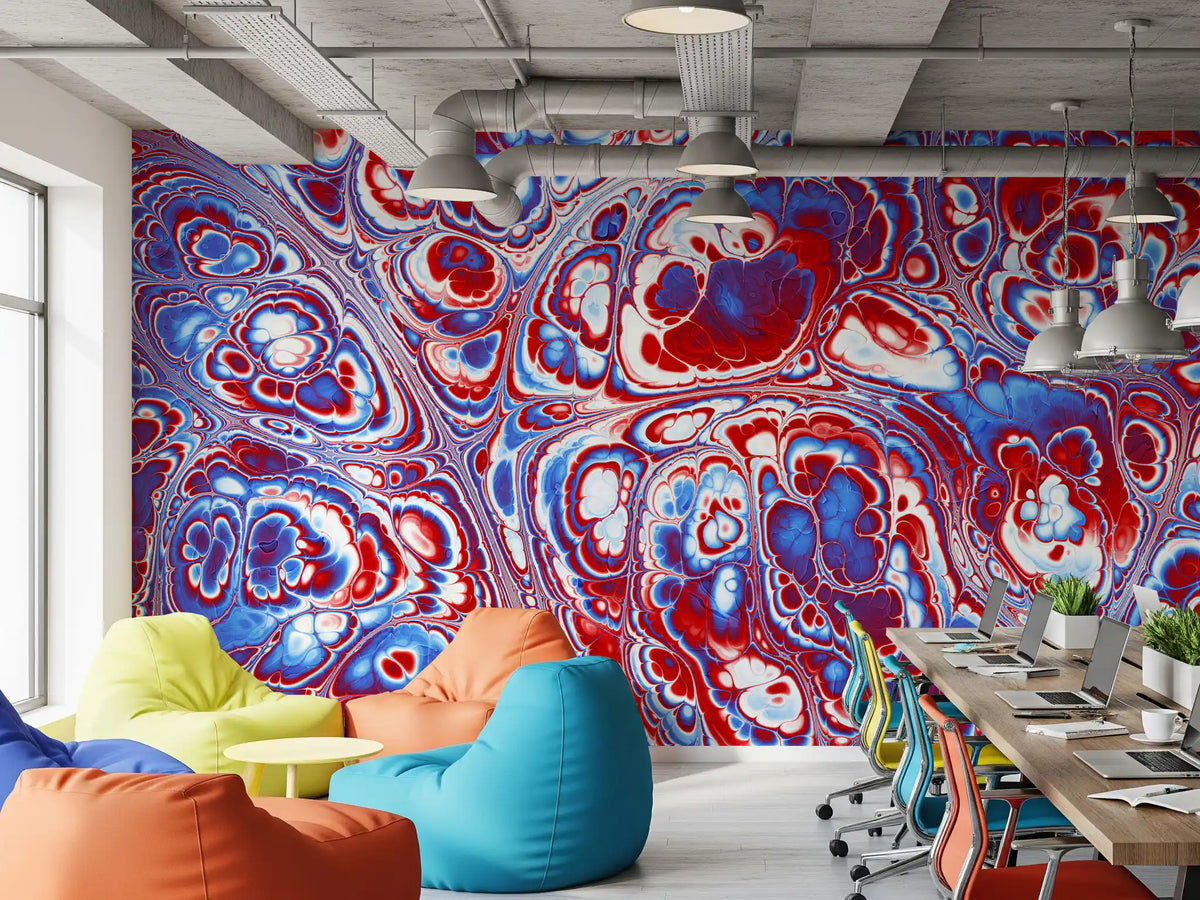 Flux d’énergie abstrait en marbre rouge et bleu