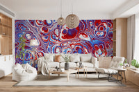 Flux d’énergie abstrait en marbre rouge et bleu