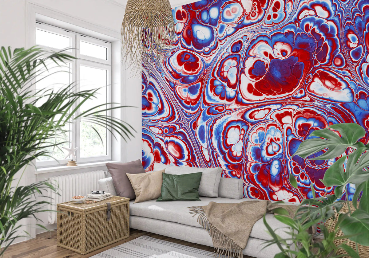 Flux d’énergie abstrait en marbre rouge et bleu