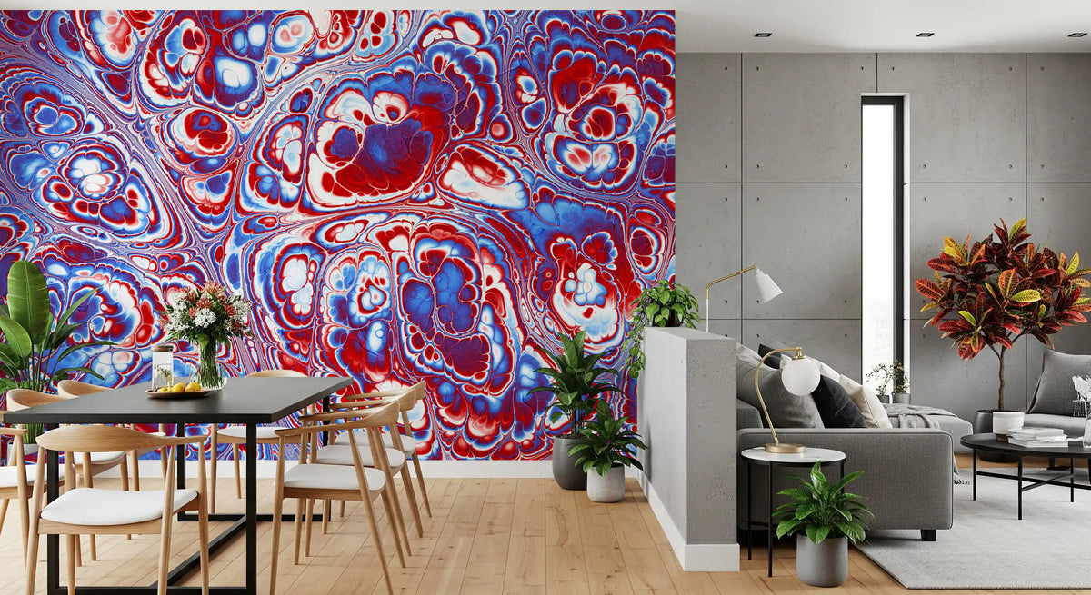 Flux d’énergie abstrait en marbre rouge et bleu