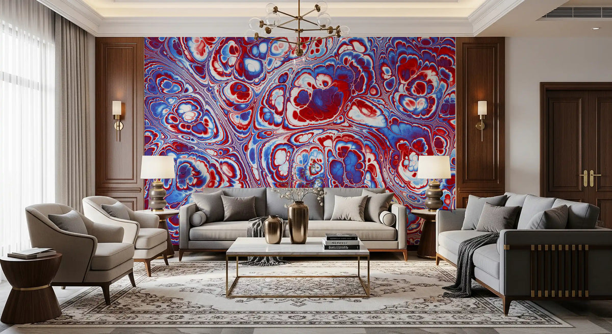 Flux d’énergie abstrait en marbre rouge et bleu