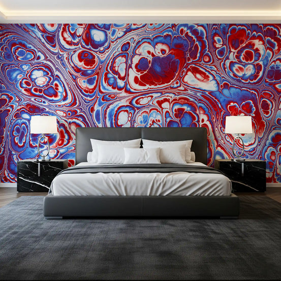 Flux d’énergie abstrait en marbre rouge et bleu