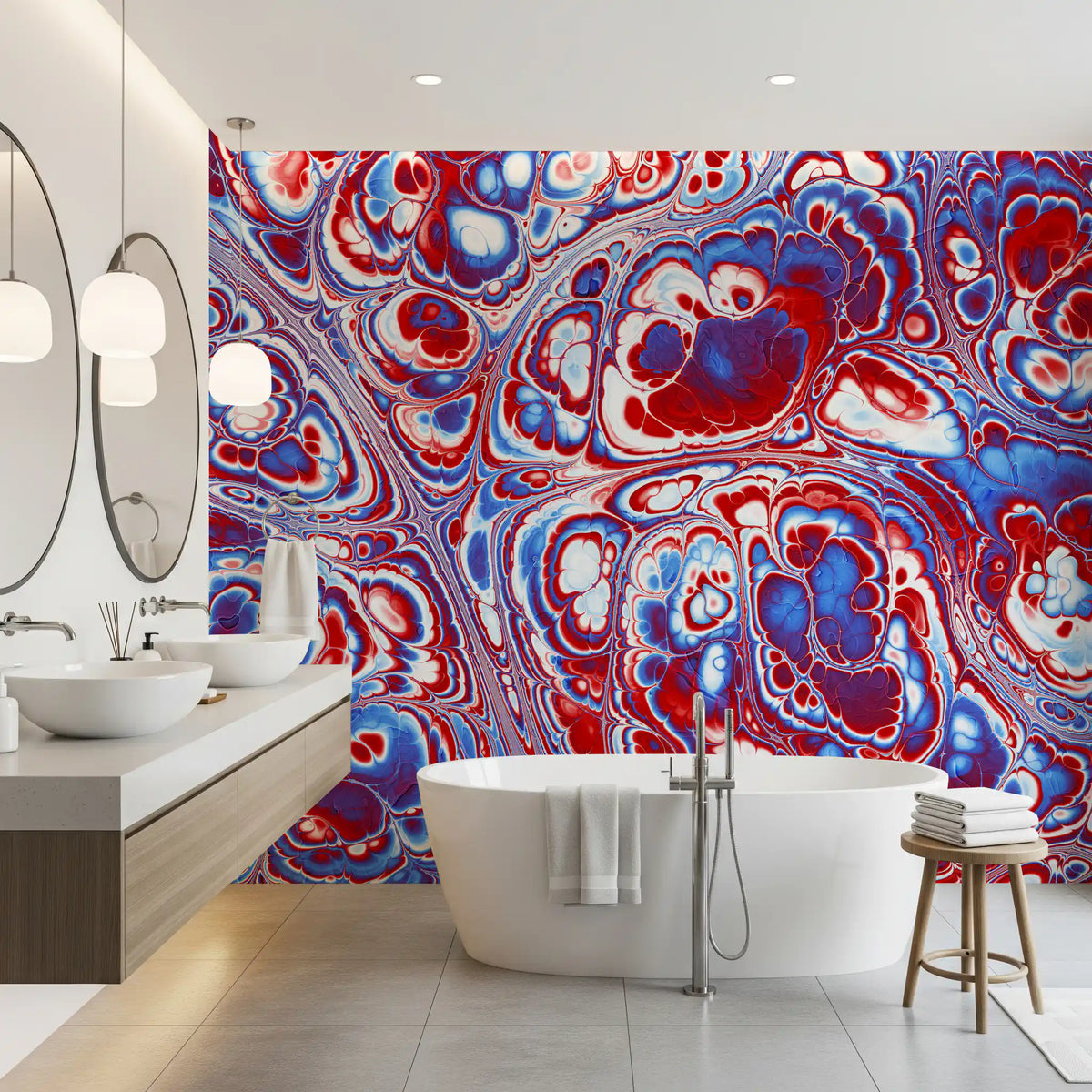 Flux d’énergie abstrait en marbre rouge et bleu