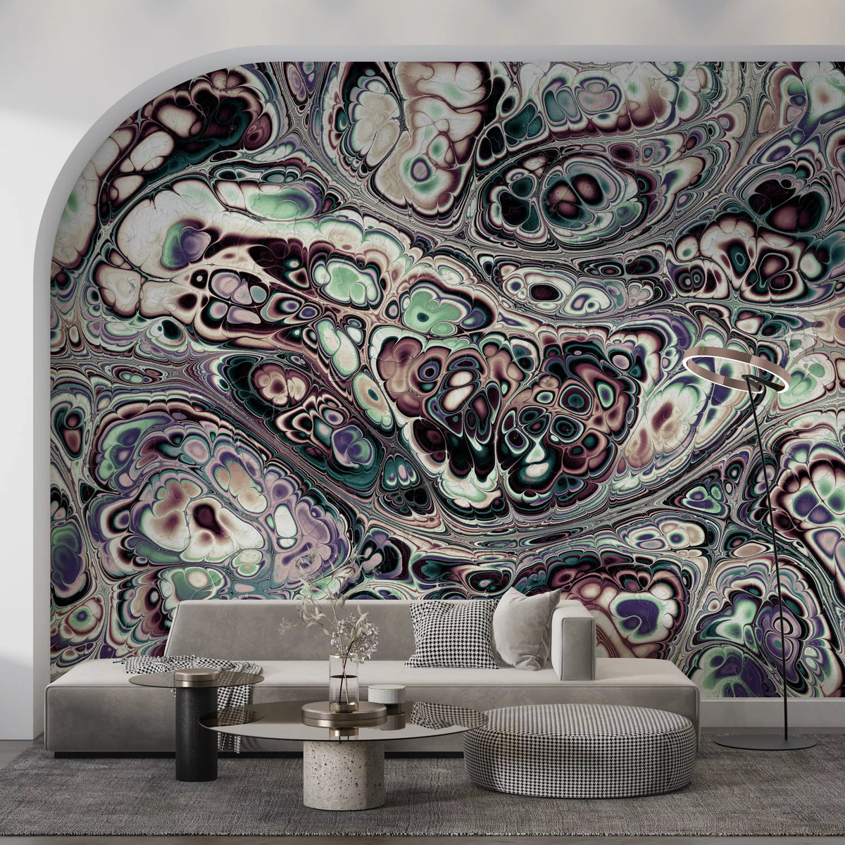 Papier peint panoramique mural Mystic Marble à motif abstrait de fluides organiques