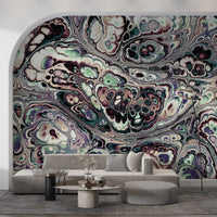 Papier peint panoramique mural Mystic Marble à motif abstrait de fluides organiques