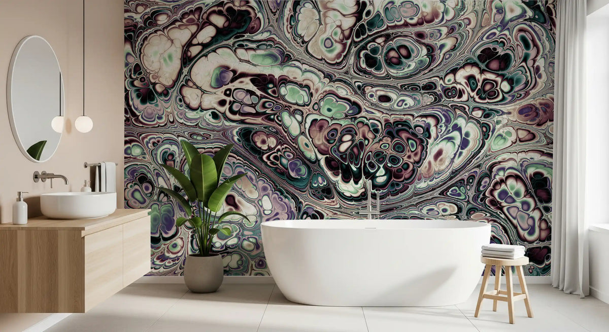 Papier peint panoramique mural Mystic Marble à motif abstrait de fluides organiques