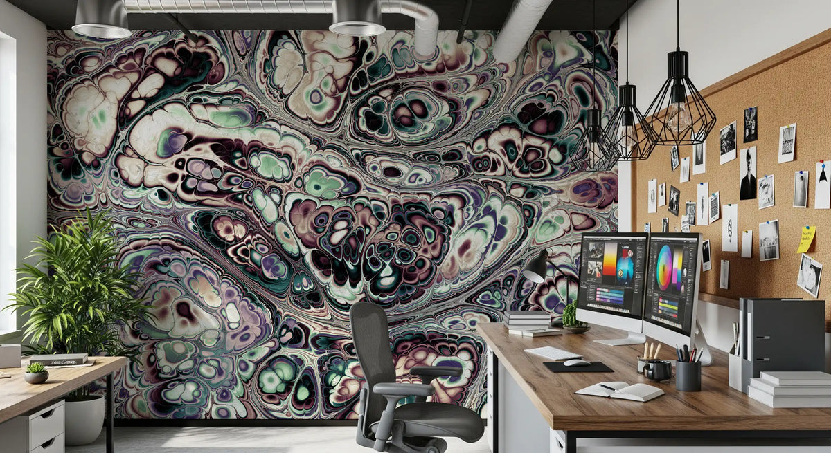 Papier peint panoramique mural Mystic Marble à motif abstrait de fluides organiques