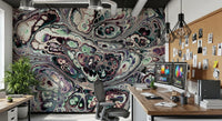 Papier peint panoramique mural Mystic Marble à motif abstrait de fluides organiques
