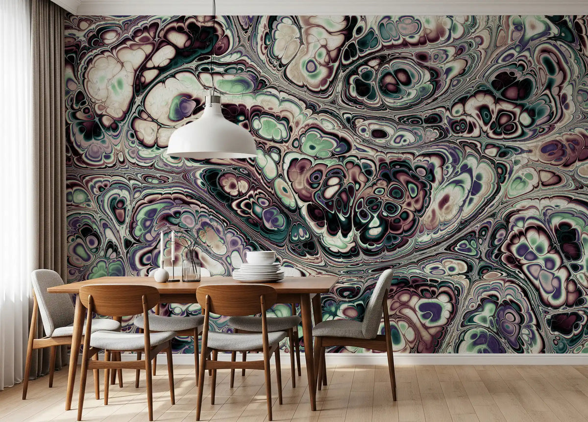 Papier peint panoramique mural Mystic Marble à motif abstrait de fluides organiques