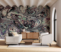 Papier peint panoramique mural Mystic Marble à motif abstrait de fluides organiques