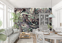 Papier peint panoramique mural Mystic Marble à motif abstrait de fluides organiques