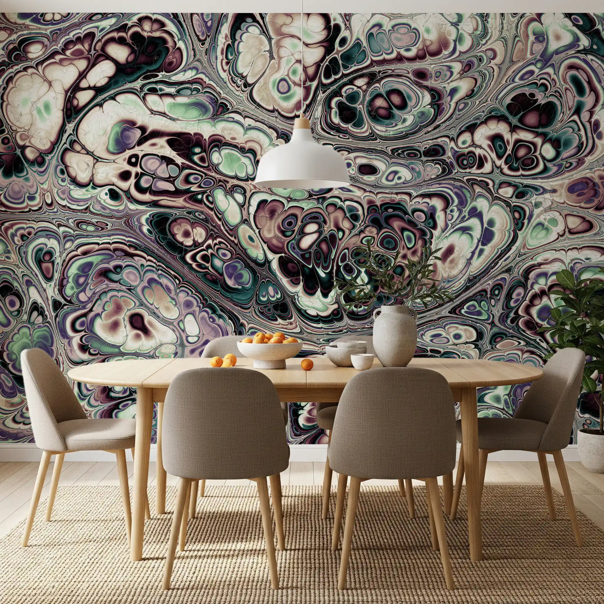 Papier peint panoramique mural Mystic Marble à motif abstrait de fluides organiques