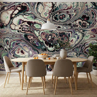 Papier peint panoramique mural Mystic Marble à motif abstrait de fluides organiques