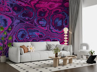 Neon Pink Blue Marble Abstract Waves Wall Mural