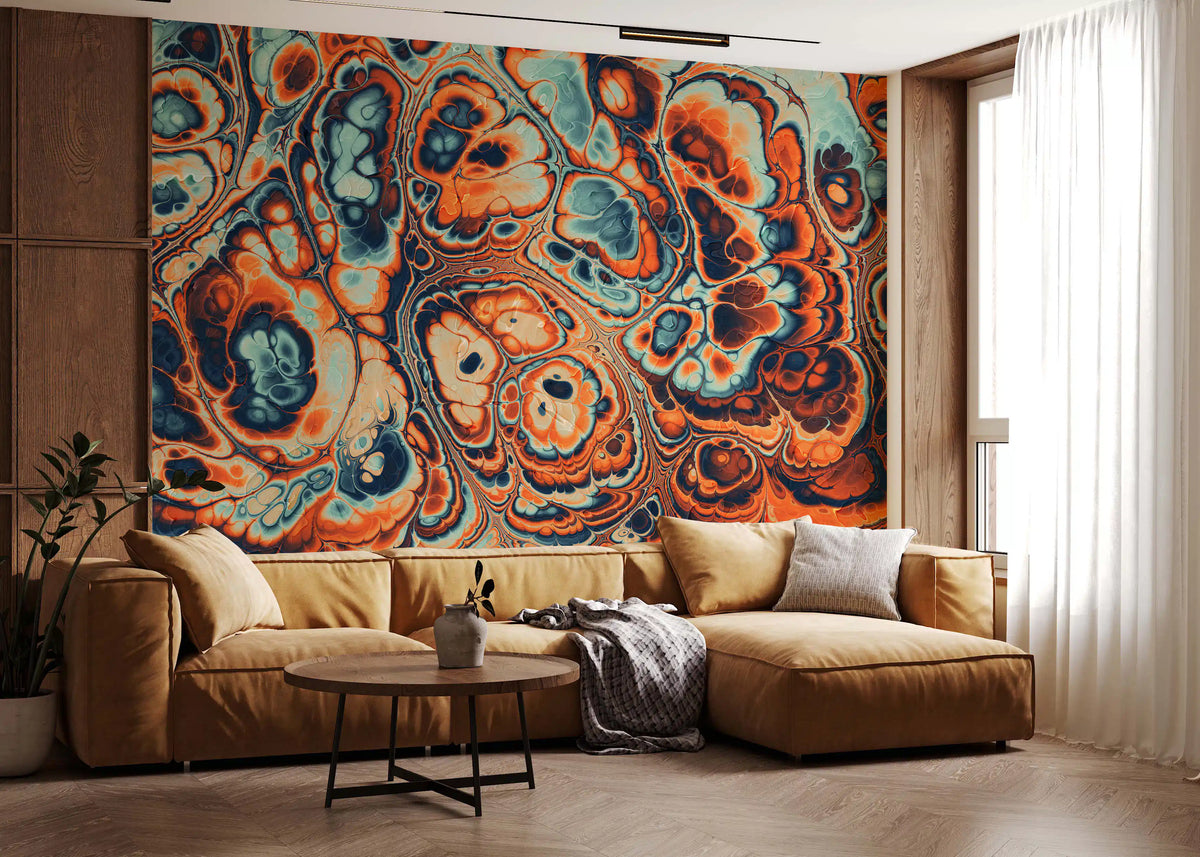 Papier peint panoramique abstrait en marbre « feu océanique »