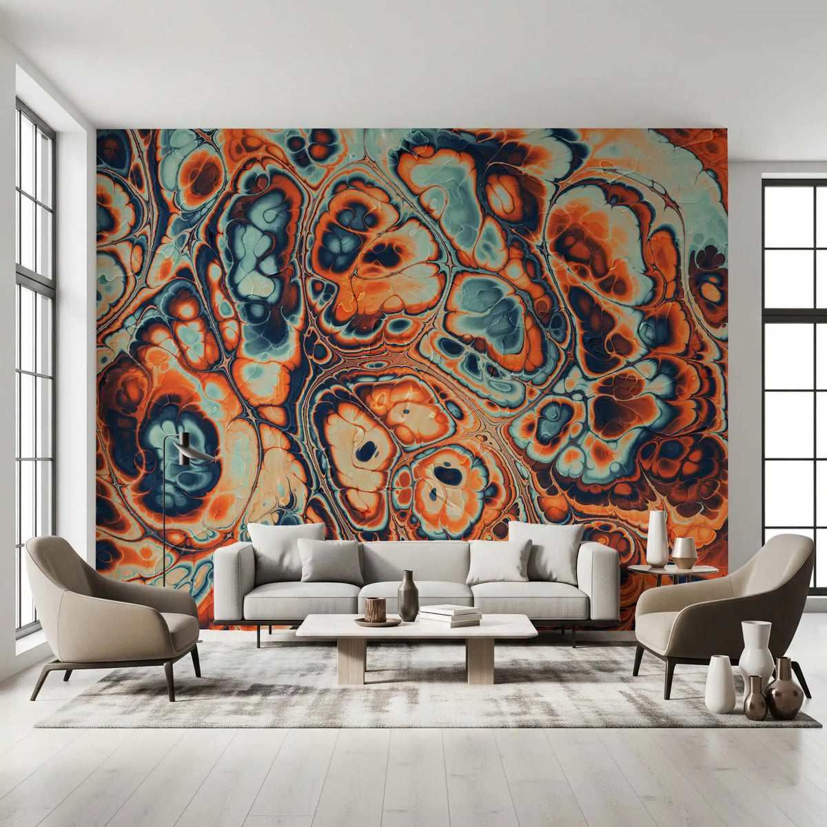 Papier peint panoramique abstrait en marbre « feu océanique »