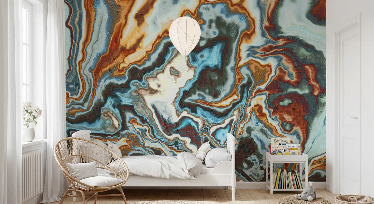 Murale da parete astratto con spirali di marmo liquido