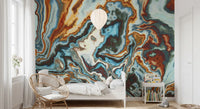 Murale da parete astratto con spirali di marmo liquido