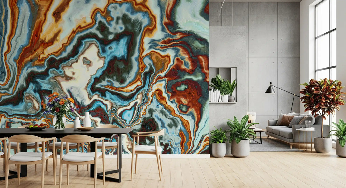 Murale da parete astratto con spirali di marmo liquido