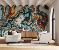 Murale da parete astratto con spirali di marmo liquido