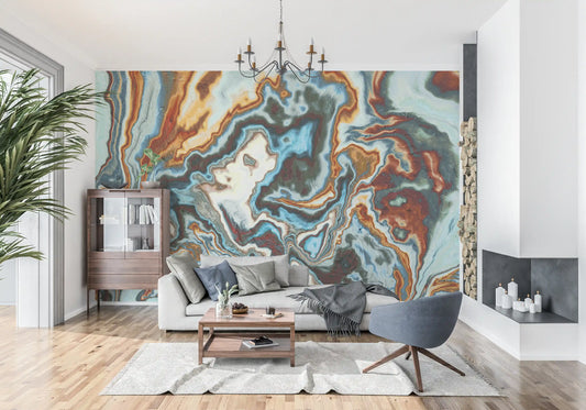 Murale da parete astratto con spirali di marmo liquido