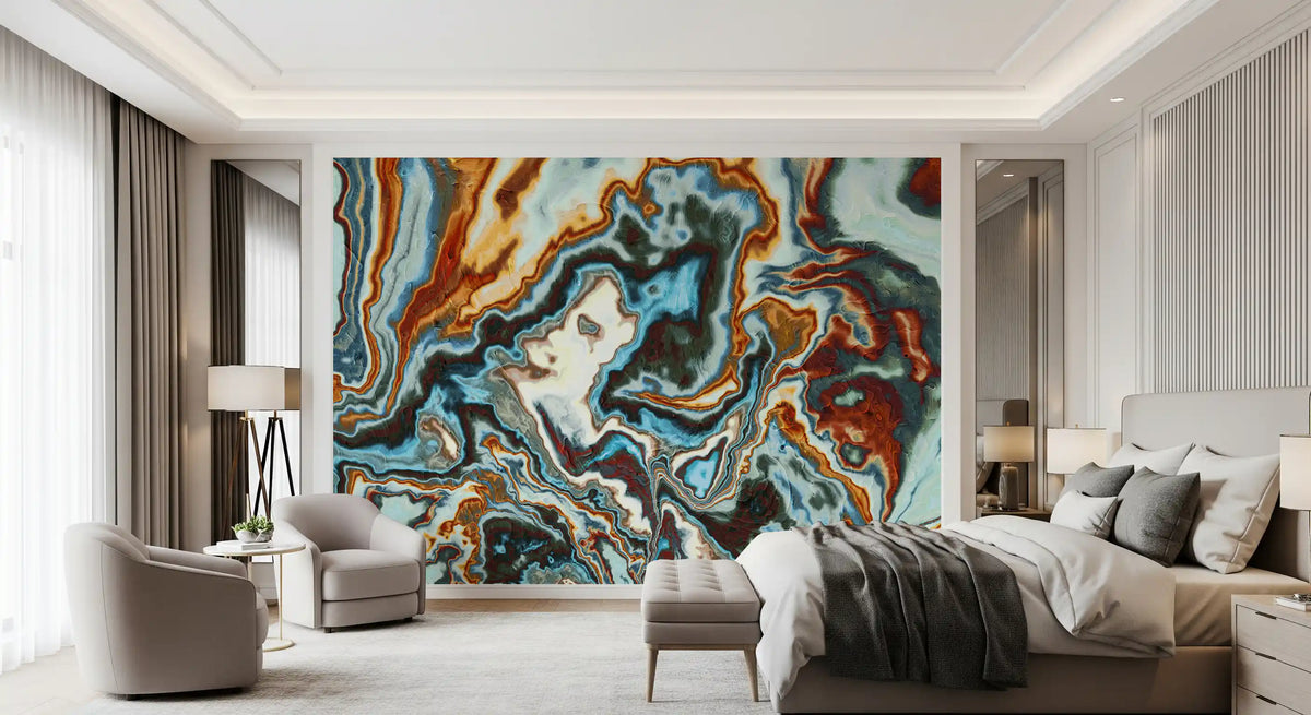 Murale da parete astratto con spirali di marmo liquido