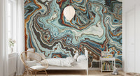 Murale da parete astratto con volute marmorizzate dai toni terrosi