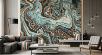 Murale da parete astratto con volute marmorizzate dai toni terrosi